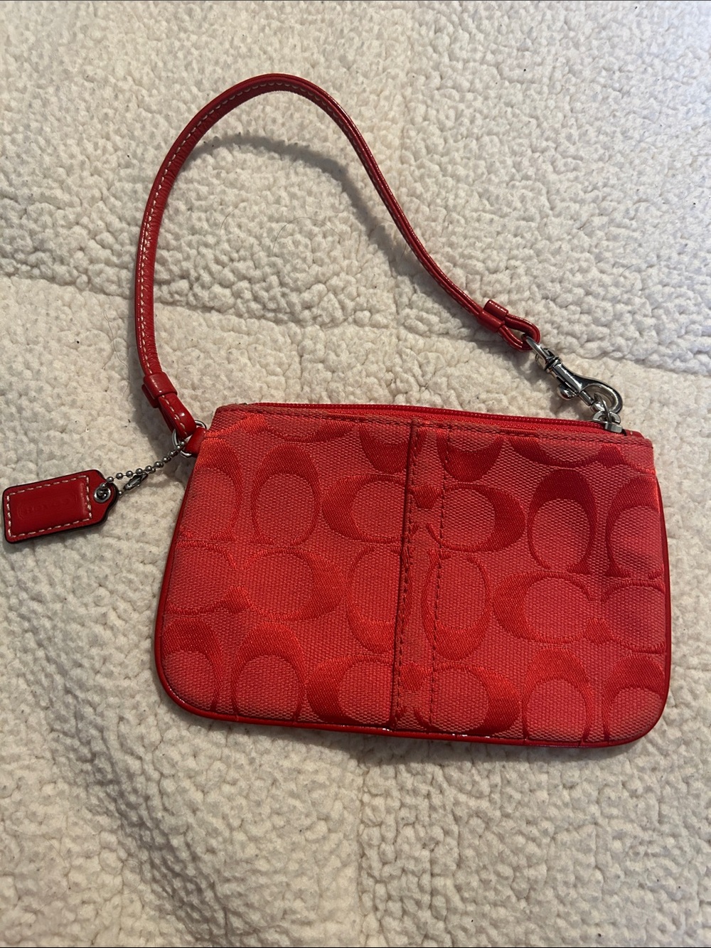 Coach Red Signature Jacquard Wristlet